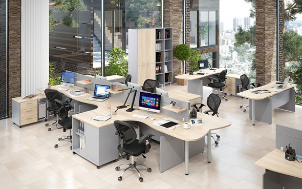 Комплект офисной мебели OFFIX-NEW для 4 сотрудников с двумя шкафами в Находке - изображение