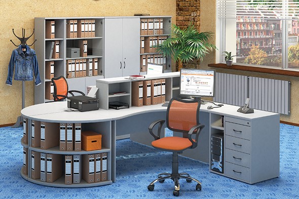 Офисный комплект мебели Moно-Люкс для 2 сотрудников с большим шкафом и тумбами в Уссурийске - изображение