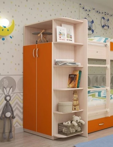 Детский распашной шкаф Мая корпус Млечный дуб, фасад Оранжевый во Владивостоке - изображение 1
