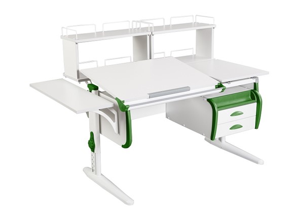 Детский стол-трансформер 1/75-40 (СУТ.25)+ Polka_b 1/550 + Polka_zz 1/600 (2 шт.) + Tumba 3 белый/белый/Зеленый в Уссурийске - изображение
