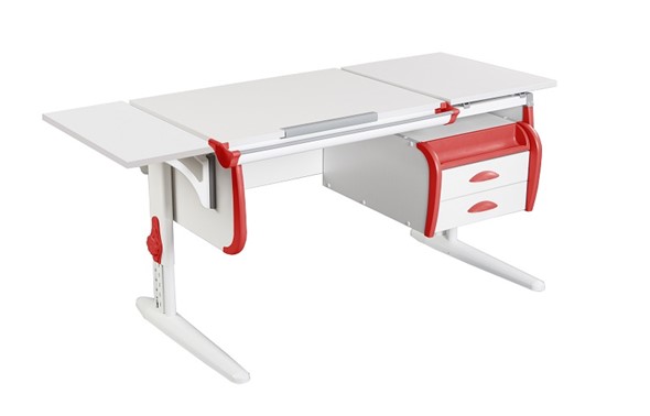 Детский стол-трансформер 1/75-40 (СУТ.25) + Polka_b 1/550 + Tumba 3 белый/белый/Красный в Уссурийске - изображение