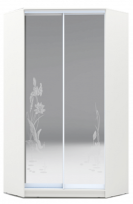 Шкаф-купе 2300х1103, ХИТ У-23-4-66-01, цапля, 2 зеркала, белая шагрень в Артеме - изображение