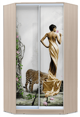 Шкаф угловой 2300х1103, ХИТ У-23-4-77-03, Девушка с леопардом, шимо светлый во Владивостоке - изображение