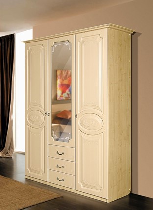 Шкаф распашной Ивушка-5 3-х створчатый с ящиками, цвет Дуб беленый в Артеме - изображение