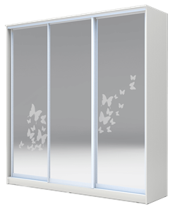 Шкаф 3-х дверный 2400х1770х620 три зеркала, Бабочки ХИТ 24-18-656-05 Белая Шагрень во Владивостоке
