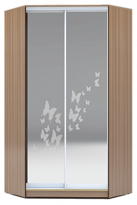 Шкаф угловой 2300х1103, ХИТ У-23-4-66-05, бабочки, 2 зеркала, шимо темный в Артеме - изображение