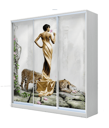 Шкаф 2200х1770х620, Девушка с леопардом ХИТ 22-18-777-03 Белая шагрень во Владивостоке - изображение