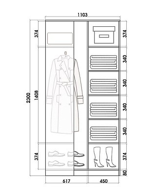 Угловой шкаф-купе с зеркалом, 2400х1103, ХИТ У-24-4-15, Серая структура в Уссурийске - изображение 2