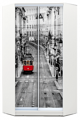 Шкаф-купе 2200х1103, ХИТ У-22-4-77-01, Лондон трамвай, белая шагрень во Владивостоке - изображение