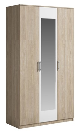 Шкаф 3 двери Светлана, с зеркалом, белый/дуб сонома в Находке - изображение