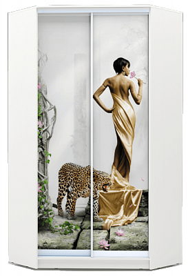 Шкаф-купе угловой 2300х1103, ХИТ У-23-4-77-03, Девушка с леопардом, белая во Владивостоке - изображение