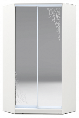 Шкаф угловой 2300х1103, ХИТ У-23-4-66-09, Орнамент, 2 зеркала, белая шагрень в Артеме - изображение