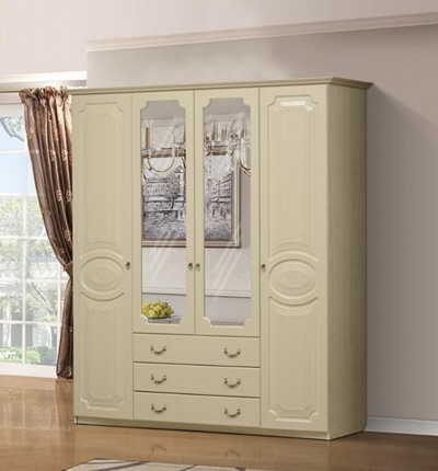Распашной шкаф Ивушка-5 4-х створчатый с ящиками, цвет Дуб беленый в Артеме - изображение