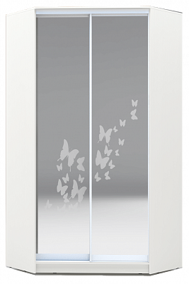 Шкаф угловой 2300х1103, ХИТ У-23-4-66-05, бабочки, 2 зеркала, белая шагрень во Владивостоке - изображение