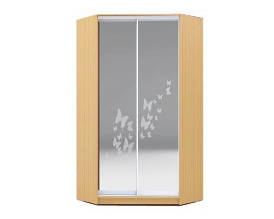 Шкаф угловой 2300х1103, ХИТ У-23-4-66-05, бабочки, 2 зеркала, Бук Бавария светлый во Владивостоке - изображение