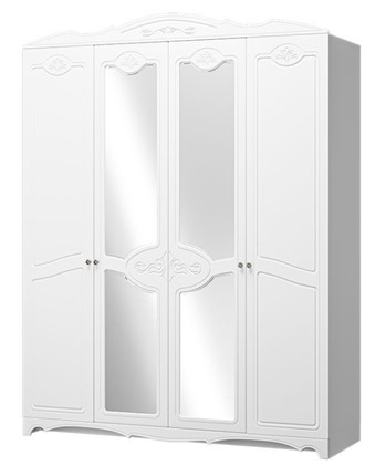 Шкаф четырехдверный Лотос ШР-4 (Белый) 2 зеркала в Находке - изображение