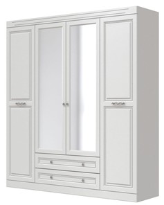 Шкаф четырехдверный в спальню Олимп ШР-4 (Белый) 2 зеркала в Артеме