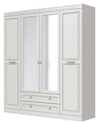 Шкаф четырехдверный в спальню Олимп ШР-4 (Белый) 2 зеркала в Находке - изображение