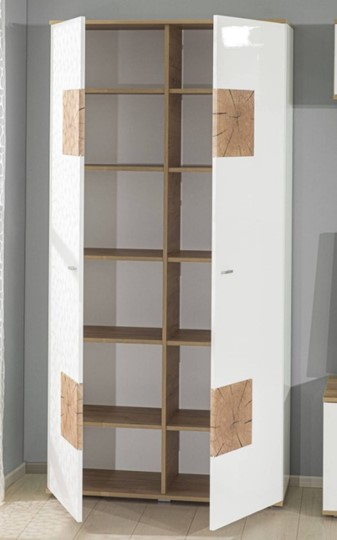 Шкаф двухстворчатый Фиджи с декоративными накладками 659.150, Дуб Золотой/Белый в Артеме - изображение 5