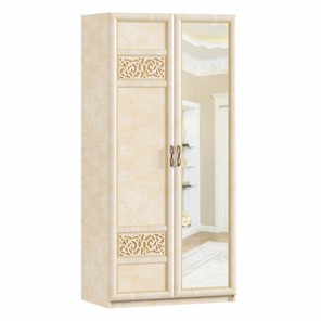 Шкаф 2х-дверный Александрия с зеркалом ЛД 625.053, Рустика/Кожа Ленто в Находке