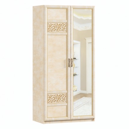 Шкаф 2х-дверный Александрия с зеркалом ЛД 625.053, Рустика/Кожа Ленто в Уссурийске - изображение