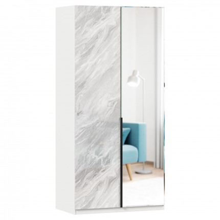 Шкаф 2х-дверный Норд ЛД 677.070.000.010 с зеркалом, Белый/Статуарио во Владивостоке - изображение