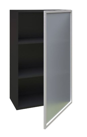 Кухонный высокий шкаф 600, Шервуд, со стеклом правый ЛД 281.452.000.039, серый/черный во Владивостоке - изображение 1