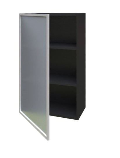 Шкаф кухонный высокий 600, Шервуд, со стеклом левый ЛД 281.451.000.038, серый/черный во Владивостоке - изображение 1