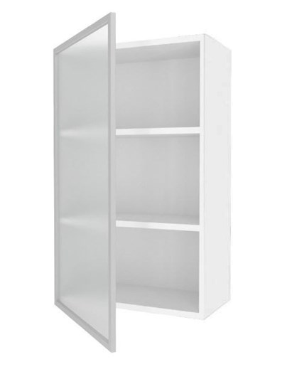 Кухонный высокий шкаф 600, Шервуд, со стеклом левый, ЛД 281.451.000.126, белый/серый во Владивостоке - изображение 1