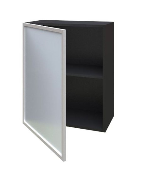 Шкаф на кухню 600, Шервуд, со стеклом левый ЛД 281.351.000.027, серый/черный во Владивостоке - изображение 1