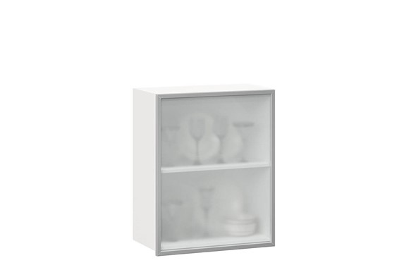 Шкаф на кухню 600, Шервуд, со стеклом правый, ЛД 281.352.000.116, белый/серый во Владивостоке - изображение