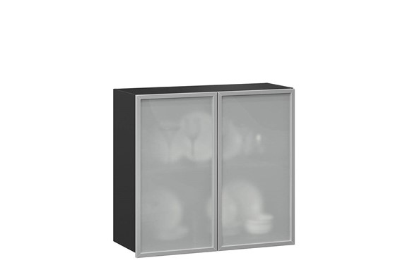 Шкаф кухонный 800, Шервуд, со стеклом ЛД 281.361.000.030, серый/черный во Владивостоке - изображение