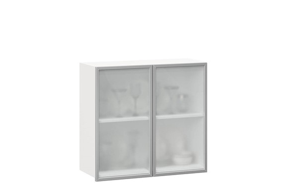 Шкаф на кухню 800, Шервуд, со стеклом ЛД 281.361.000.118, белый/белый глянец во Владивостоке - изображение