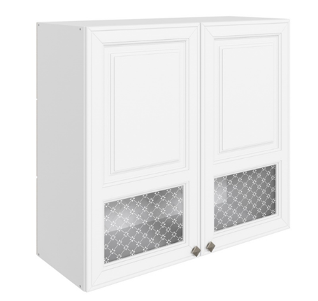 Навесной кухонный шкаф Мишель L800 H720 (2 дв. окош.) эмаль (белый/белый) во Владивостоке - изображение