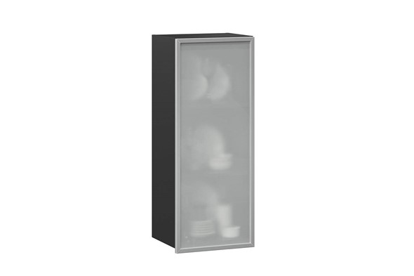 Кухонный высокий шкаф 400 Шервуд, со стеклом правый ЛД 281.422.000.034, серый/черный во Владивостоке - изображение