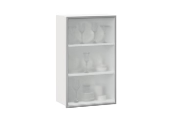 Кухонный высокий шкаф 600, Шервуд, со стеклом левый, ЛД 281.451.000.126, белый/серый в Уссурийске