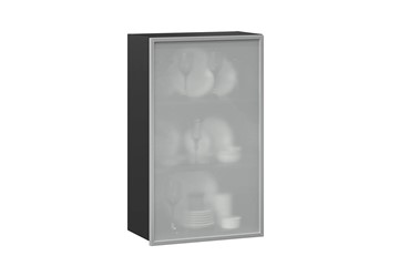 Кухонный высокий шкаф 600, Шервуд, со стеклом правый ЛД 281.452.000.039, серый/черный в Уссурийске