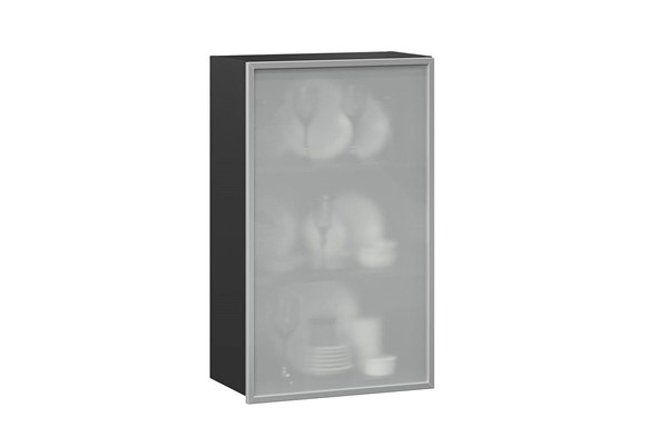 Кухонный высокий шкаф 600, Шервуд, со стеклом правый ЛД 281.452.000.039, серый/черный во Владивостоке - изображение