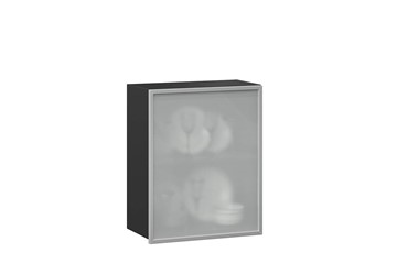 Кухонный шкаф 600, Шервуд, со стеклом правый ЛД 281.352.000.028, серый/черный в Уссурийске