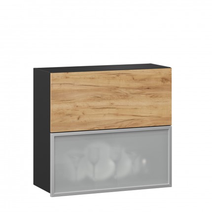 Навесной шкаф 800 горизонтальный, Шервуд, ЛД 281.981.000.049, со стеклом, черный/дуб золотой во Владивостоке - изображение