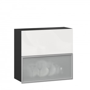 Кухонный шкаф 800 горизонтальный, Шервуд, ЛД 281.981.000.088, со стеклом, черный/белый глянец в Уссурийске