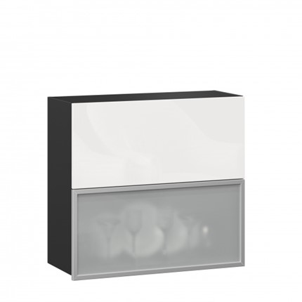Кухонный шкаф 800 горизонтальный, Шервуд, ЛД 281.981.000.088, со стеклом, черный/белый глянец во Владивостоке - изображение