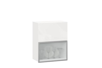 Шкаф кухонный горизонтальный 600 Шервуд, ЛД 281.971.000.174, со стеклом, белый/белый глянец в Артеме