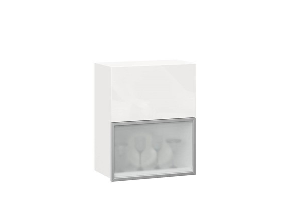 Шкаф кухонный горизонтальный 600 Шервуд, ЛД 281.971.000.174, со стеклом, белый/белый глянец во Владивостоке - изображение