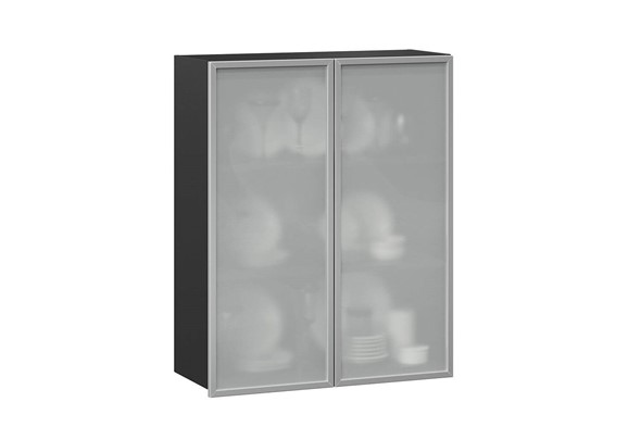 Кухонный высокий шкаф 800, Шервуд, со стеклом ЛД 281.461.000.041, серый/черный во Владивостоке - изображение