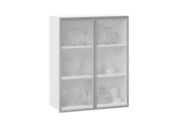 Кухонный высокий шкаф 800, Шервуд, со стеклом ЛД 281.461.000.129, белый/серый в Артеме