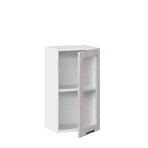 Навесной кухонный шкаф 400 со стеклом Джамис ЛД 296.320.000.018, Белый/Белый камень во Владивостоке - предосмотр 1