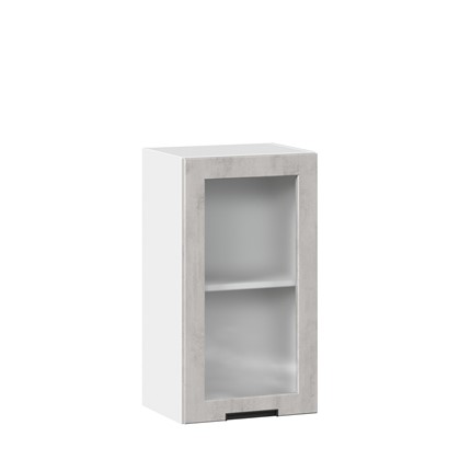 Навесной кухонный шкаф 400 со стеклом Джамис ЛД 296.320.000.018, Белый/Белый камень во Владивостоке - изображение