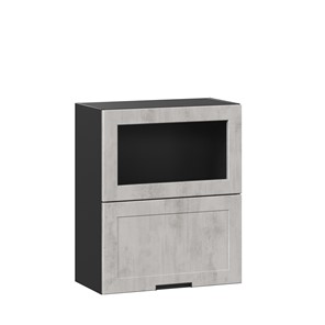 Кухонный навесной шкаф 600 горизонтальный с 2 складными дверями Джамис ЛД 296.970.000.083, Чёрный/Белый камень во Владивостоке