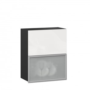 Навесной шкаф 600 горизонтальный Шервуд, ЛД 281.971.000.086, со стеклом, черный/белый глянец в Уссурийске